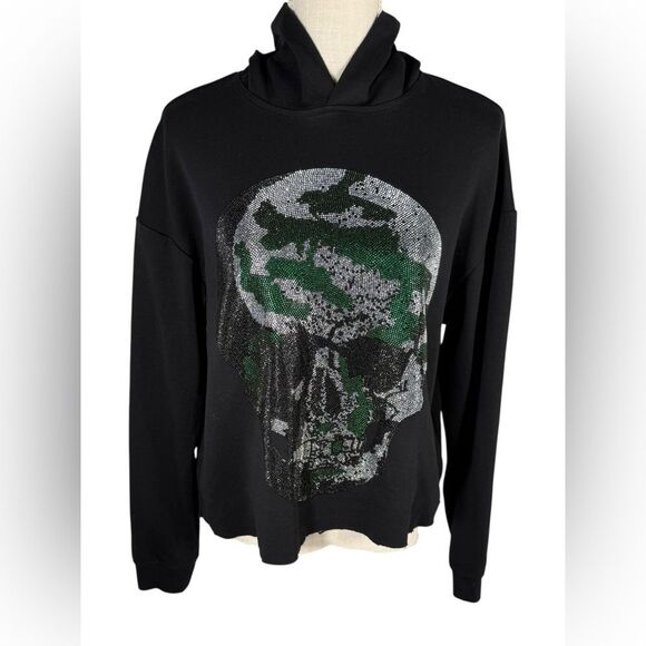 Heads Or Tails Black Sparkly Camouflage Skull Embellished DIY Cropped Hoodie - Picture 1 of 7